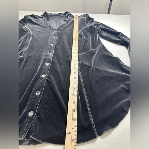 Sno skins Woman's Size XXL Velour Long Mandarin Collar Metal Buttons Tunic Grey - Picture 5 of 7